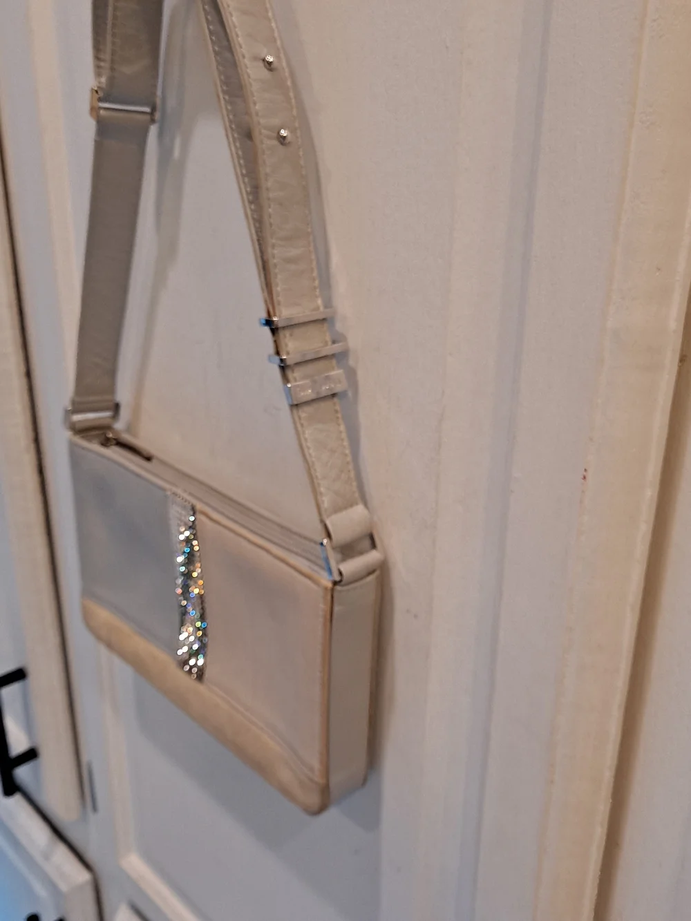 Swarovski Crystals Y2k Beige Gray Tri-panel Colorblock Baguette Shoulder Bag